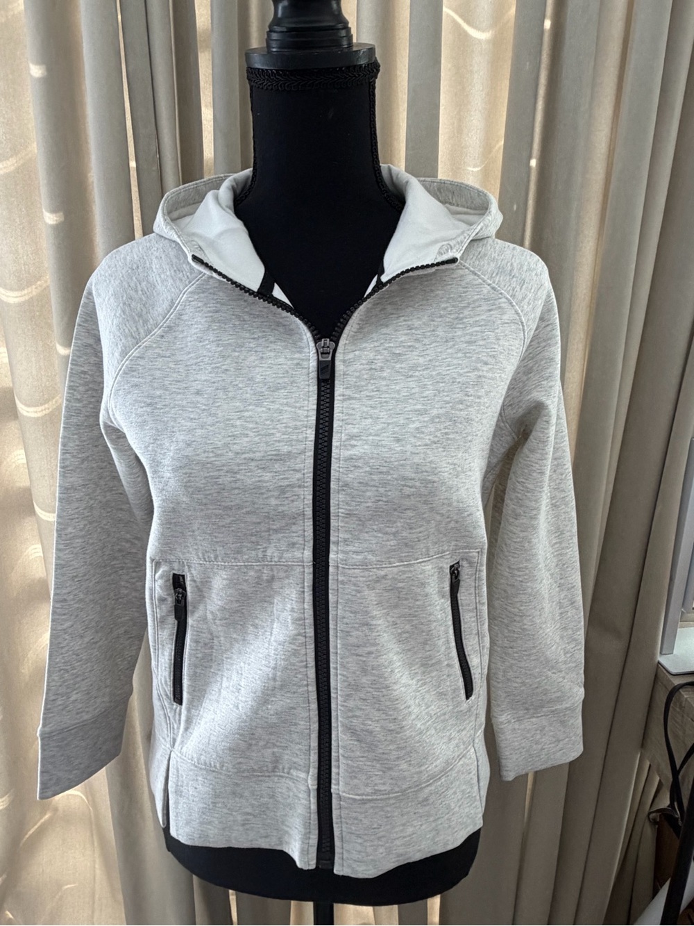 Light Gray Zip-Up Hoodie Jacket - M (10-12)